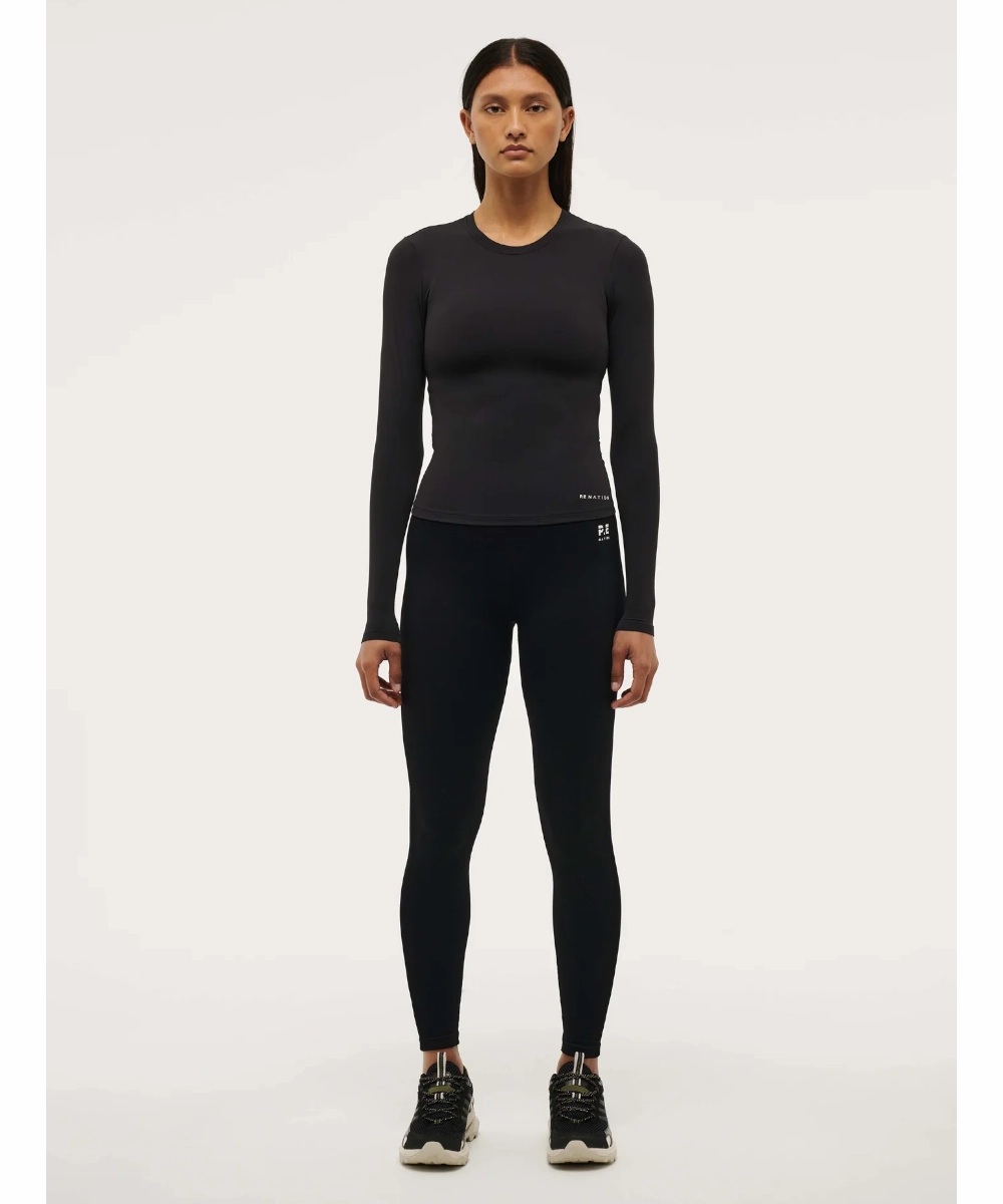 P.E Nation Foundation Long Sleeve Top (Black) Pure Linen Blend ComfortWaistband