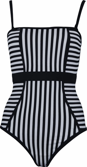 Avon Monochrome Stripe Womens Swimsuit - Black Sweat Wicking Interior Layer