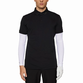 J.Lindeberg KV Print Golf Polo Shirt - Black Reinforced Stitching Garment Washed Finish