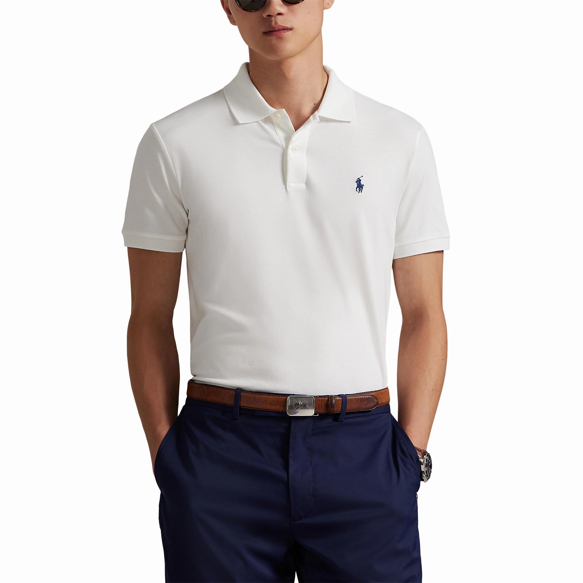Summer Golf Athletic Cut RLX Polo Performance Ralph Lauren Performance Stretch Mesh Golf Polo Shirt - Ceramic White