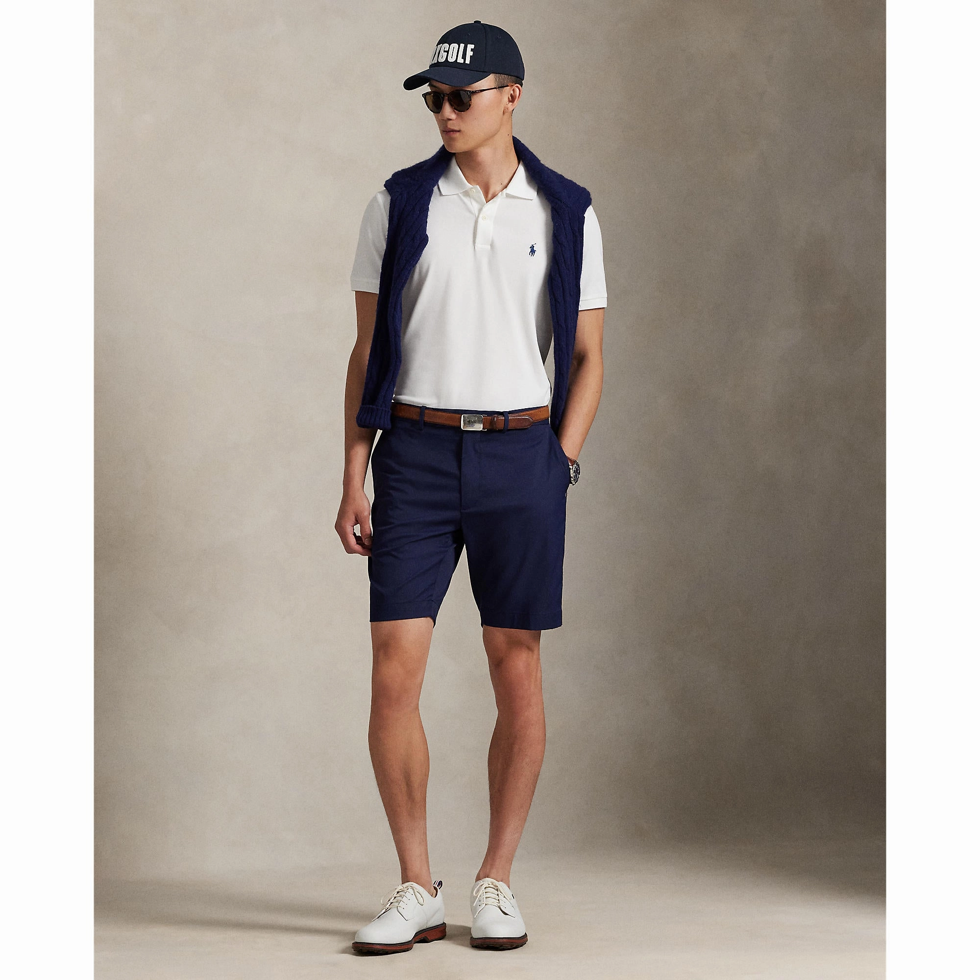 RLX Polo Performance Ralph Lauren Performance Stretch Mesh Golf Polo Shirt - Ceramic White Quick-Dry Tech Matte Surface Texture