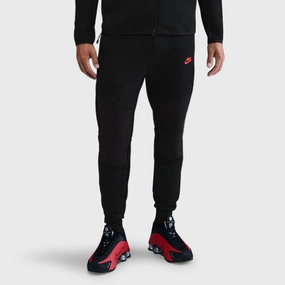Nike Sportswear Tech Fleece Joggers Black / Smoke Grey - Bright Crimson Elegant HighVisibility Trim