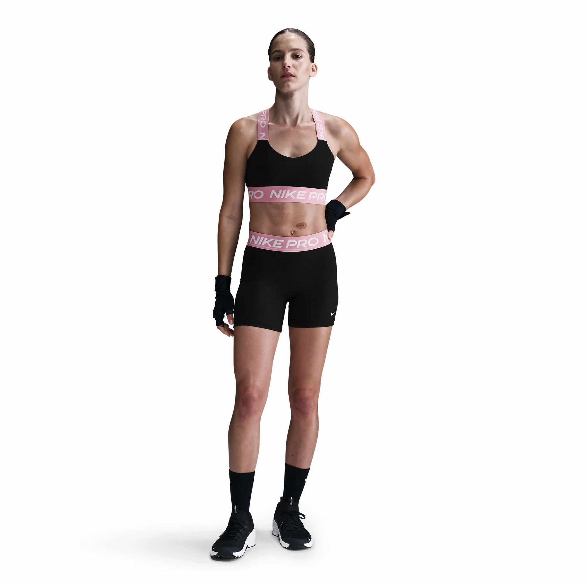 Women's Light-Support Padded Sports Bra Black / Elemental Pink / White Hotel Style Flexible Waistline