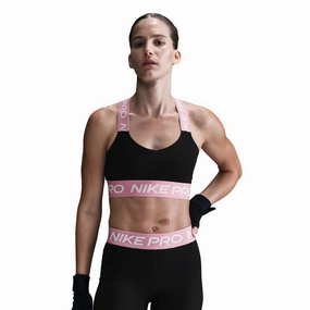 Women's Light-Support Padded Sports Bra Black / Elemental Pink / White LightweightKnit SmoothEdging