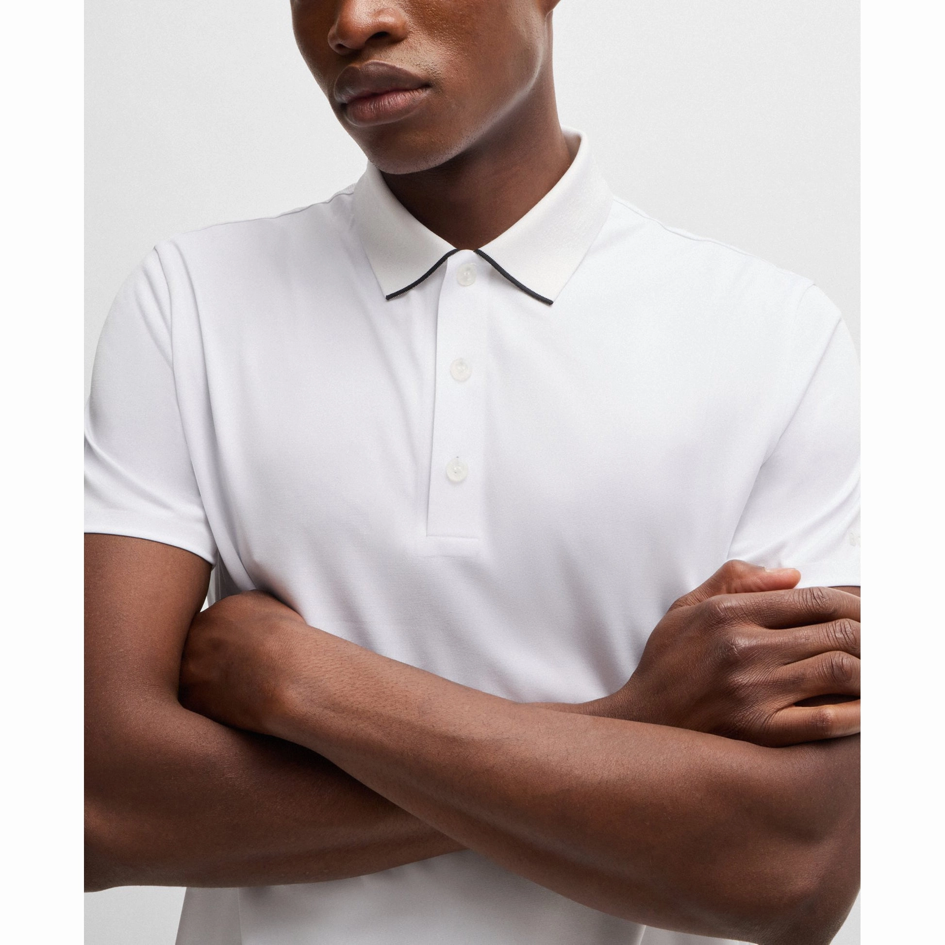 Boss Paddytech Stretch Jersey Polo Golf Shirt - White SingleJersey Knit