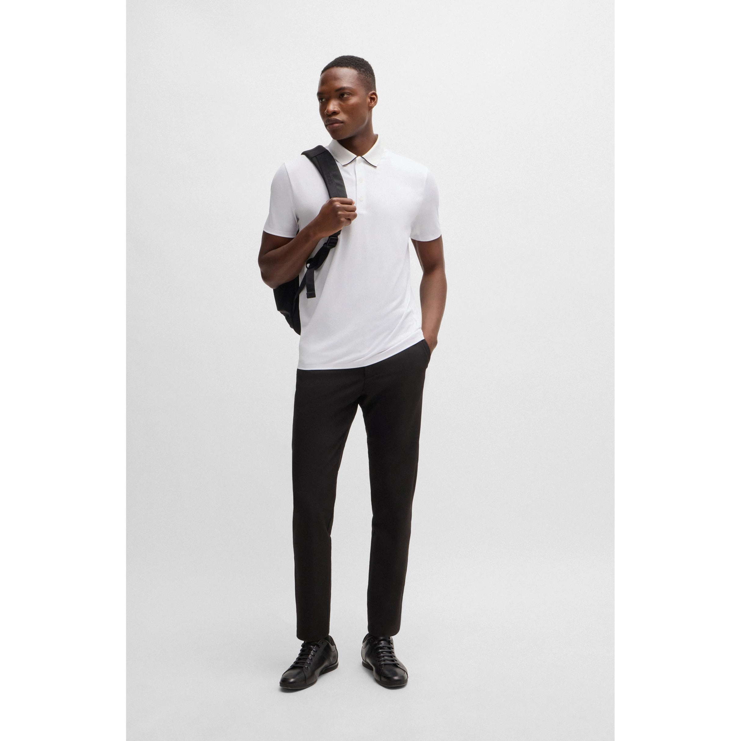 Boss Paddytech Stretch Jersey Polo Golf Shirt - White High-End Look NonRestrictive Cut