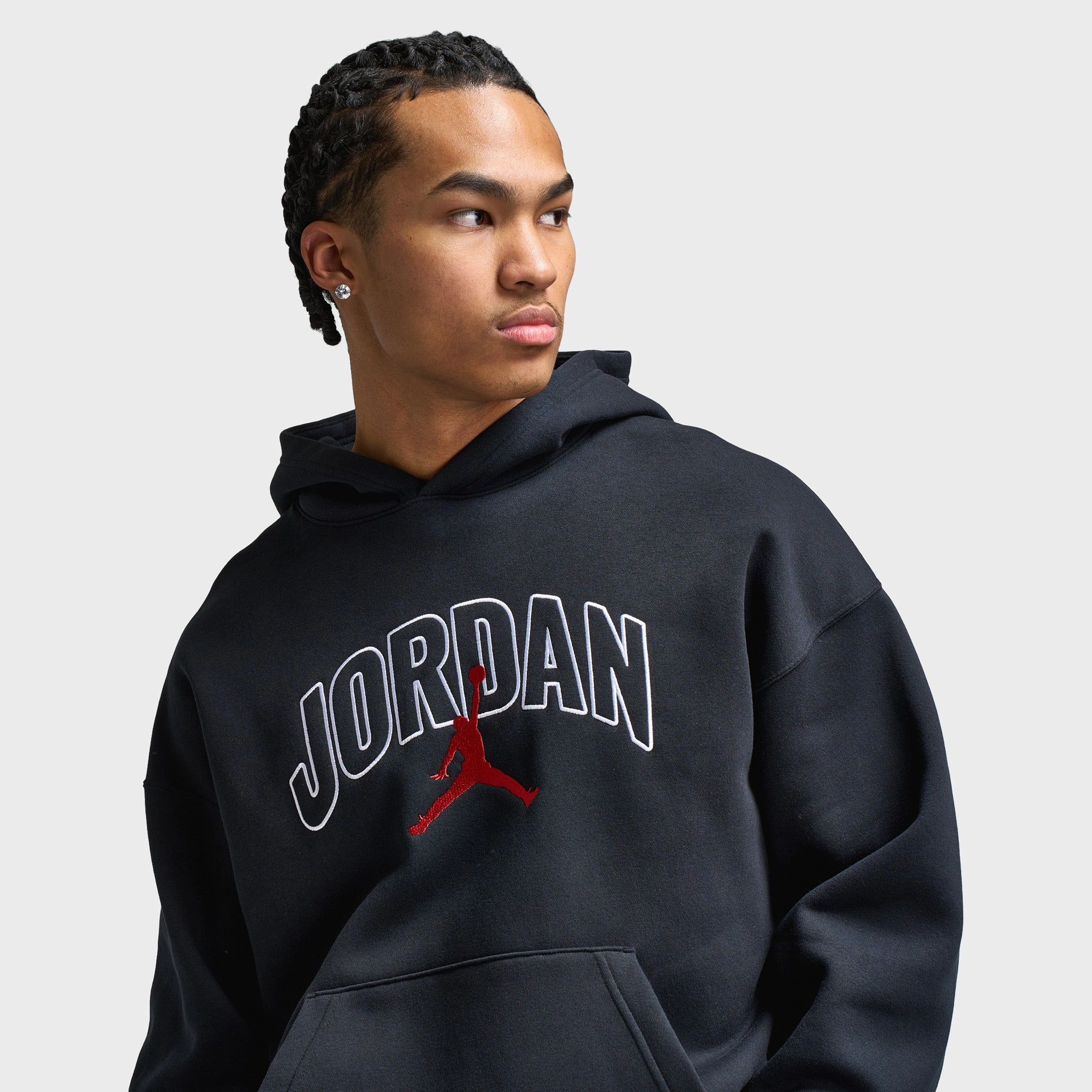 Casual Fit Silhouette Jordan Brooklyn Oversized Graphic Pullover Hoodie Black / Gym Red