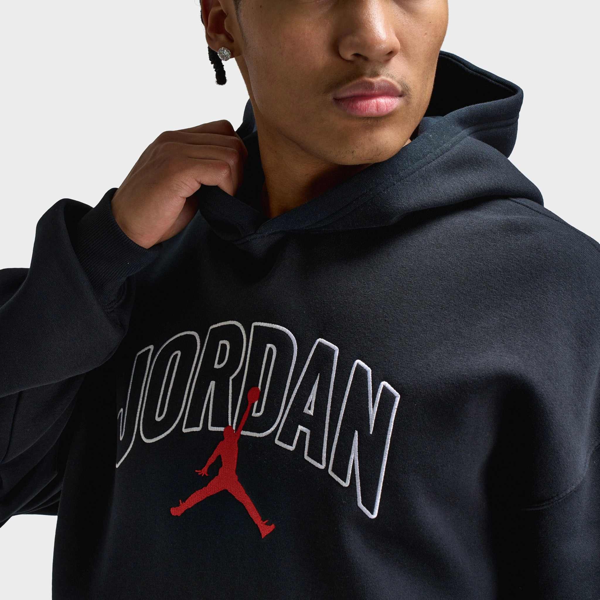 Jordan Brooklyn Oversized Graphic Pullover Hoodie Black / Gym Red All Day Comfort Design Temperature Adaptive