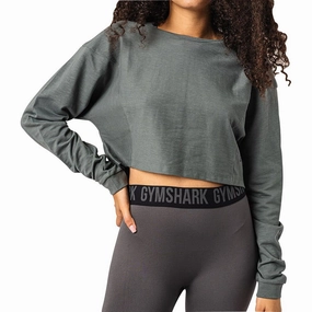 Gymshark Pause Dipped Shoulder Long Sleeve Womens Training Top - Grey WaterRepellent Finish Hero Tale
