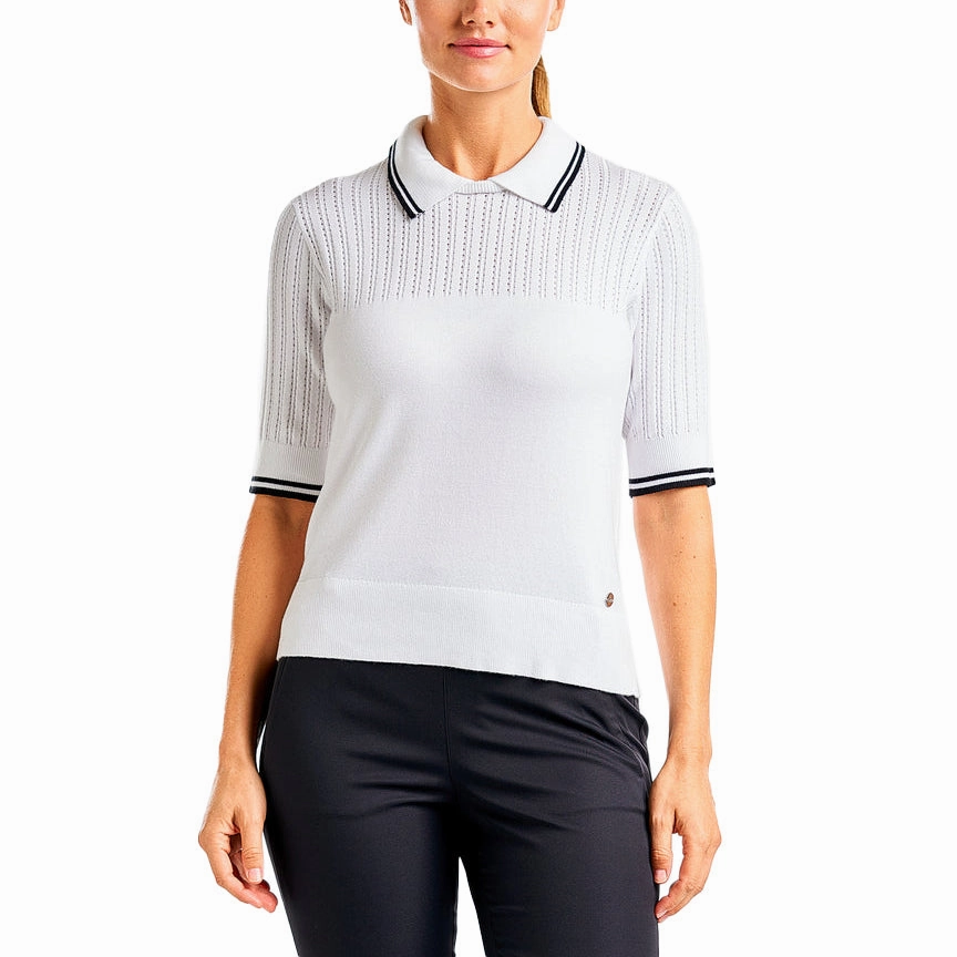 Nivo Women's Vy Sweater Golf Polo Shirt - White Four Button Placket Breathable Material