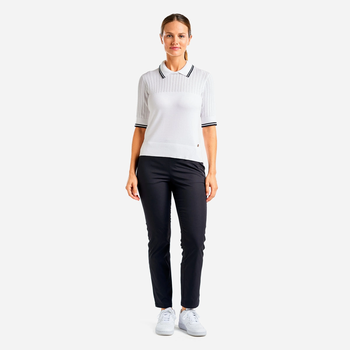Garment Washed Finish Nivo Women's Vy Sweater Golf Polo Shirt - White