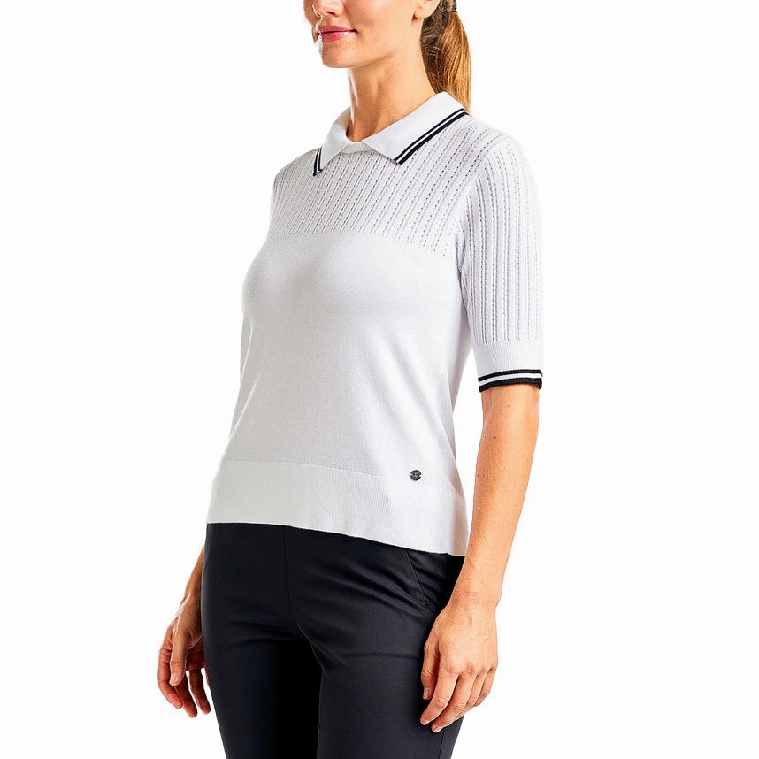 MoistureManagement System Business casual Nivo Women's Vy Sweater Golf Polo Shirt - White