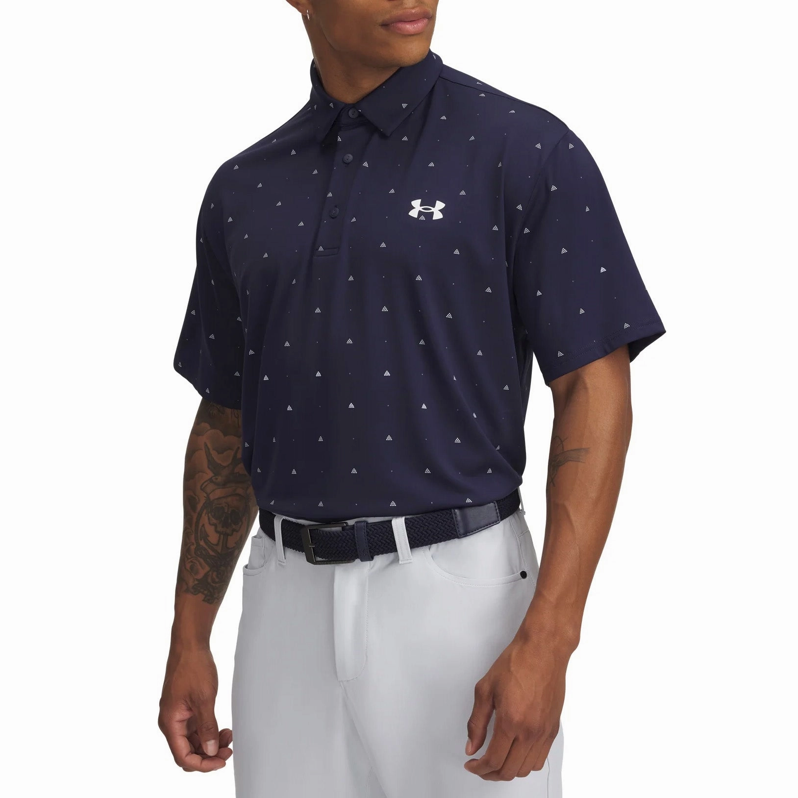 Under Armour Playoff 3.0 Printed Polo Golf Shirt - Navy/White Breathable Airflow Channels Colorfast Dye Process