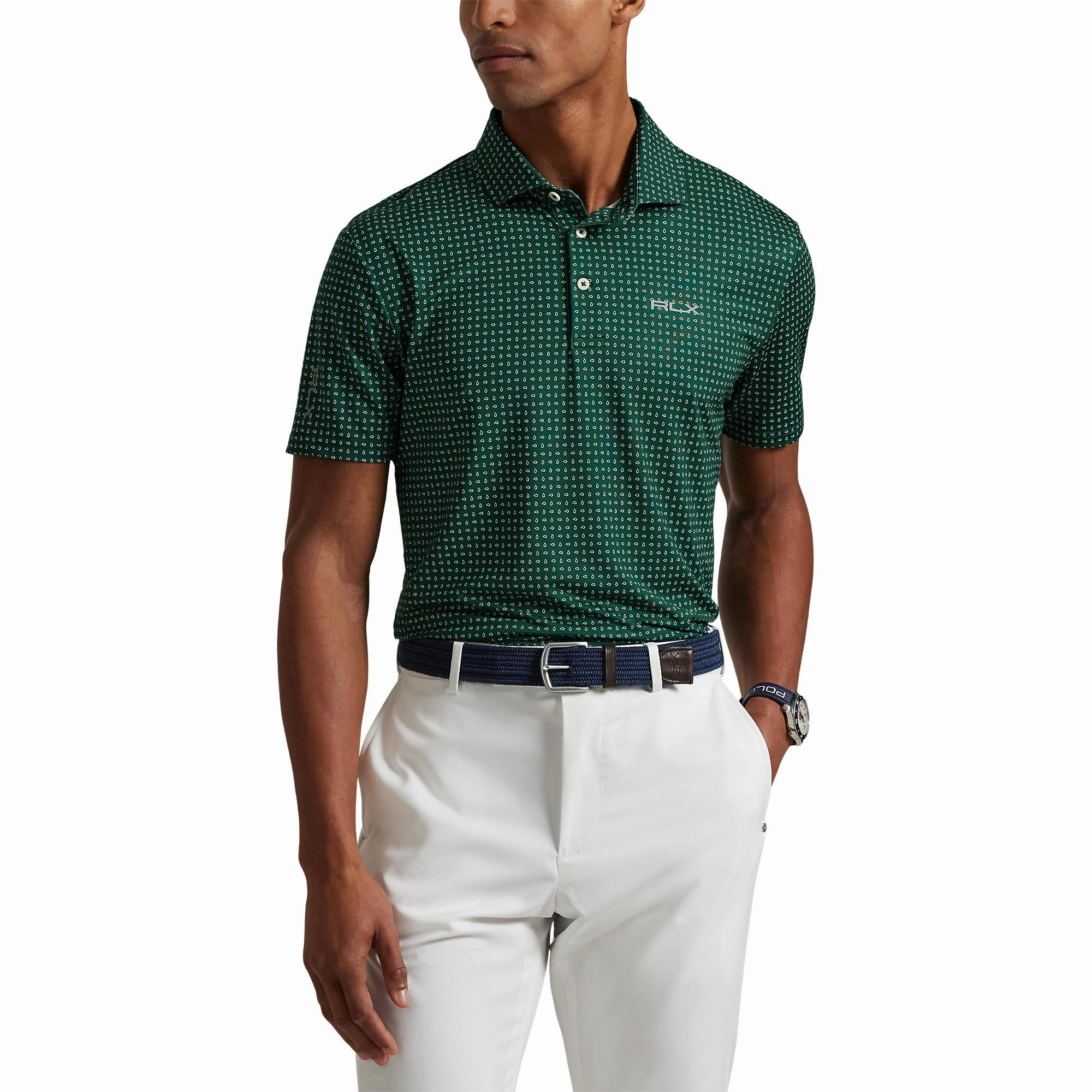 Ventilated Side Gussets RLX Ralph Lauren Printed Lightweight Airflow Golf Polo Shirt - New Forest Micro Paisley