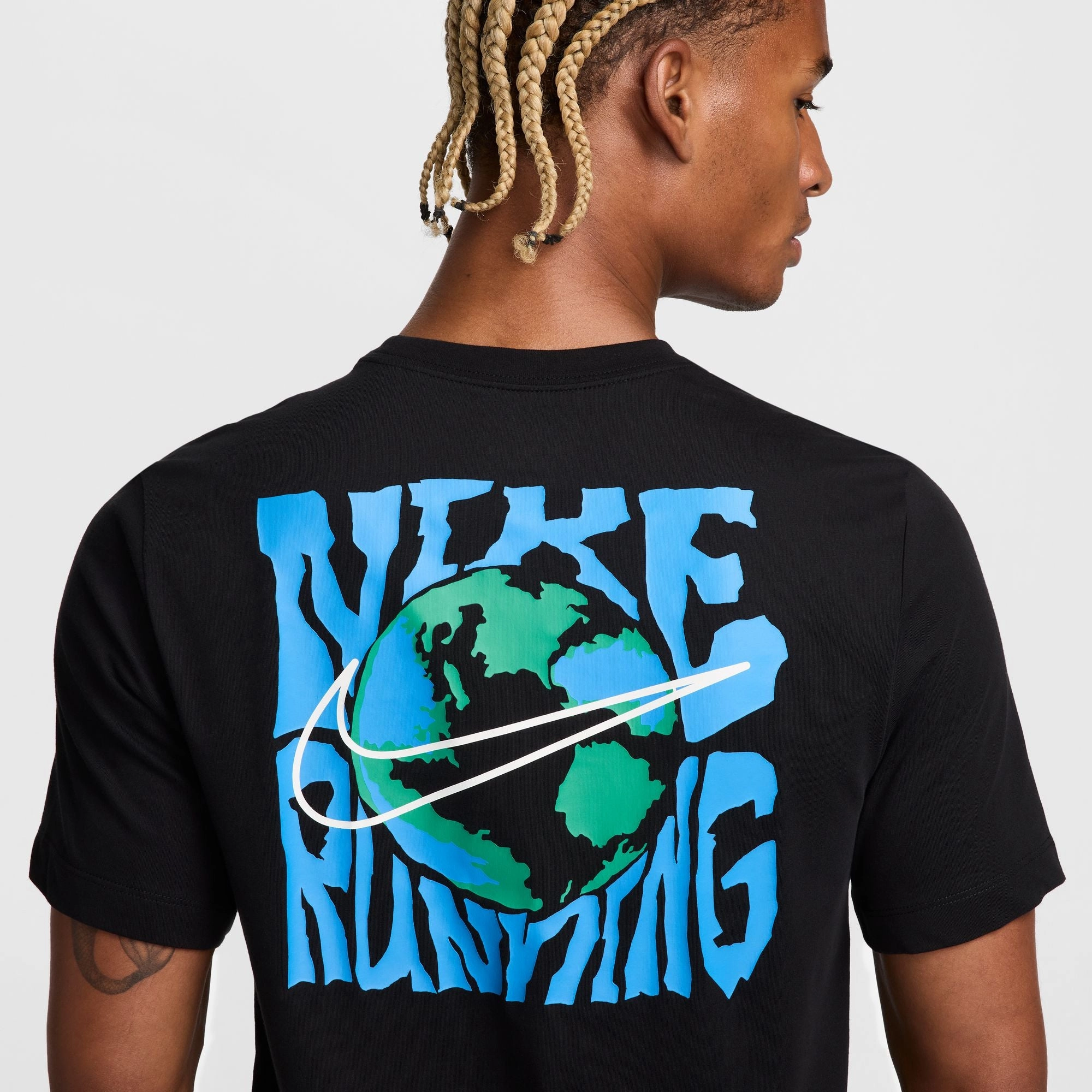 Nike Men's Graphic Globe Tee Black UVProtection Coating Champion Glow