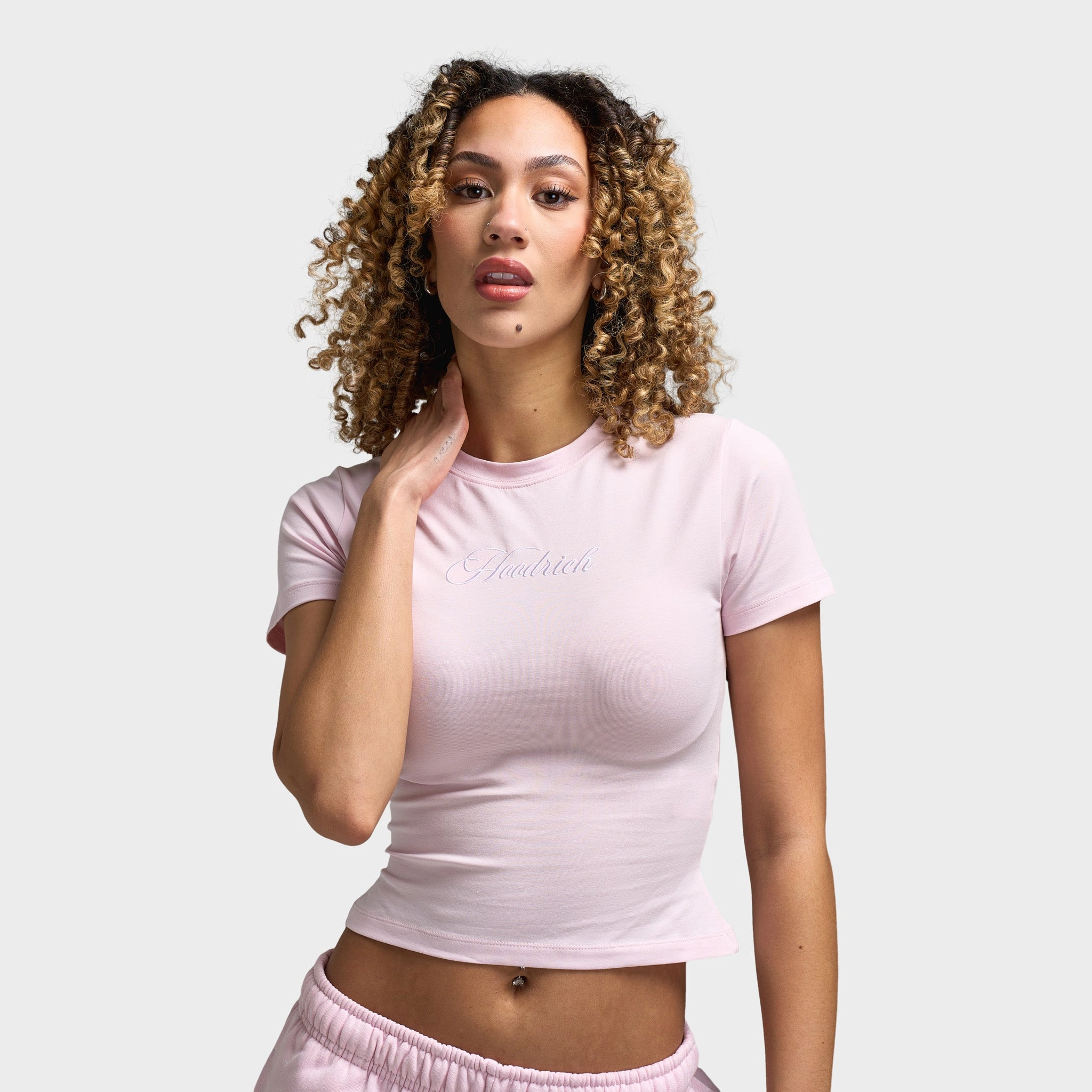 Hoodrich Women's Poise Fitted Tee Pink A Boo / White SoftenedTexturedWeave OdorResistant Fabric