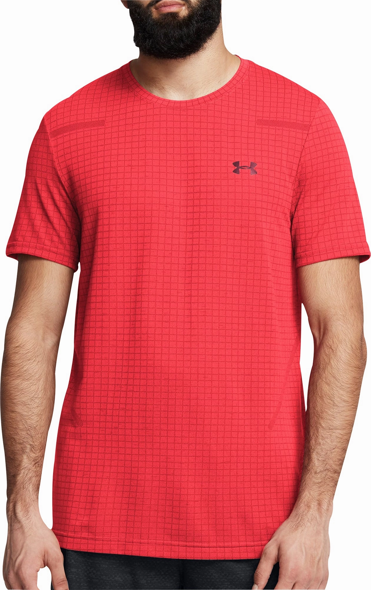 Adjustable Waistband Under Armour Seamless Grid Short Sleeve Mens Training Top - Red