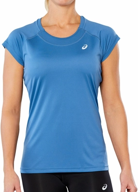 Gym workout Easy Layering Asics Cap Short Sleeve Womens Running Top - Blue