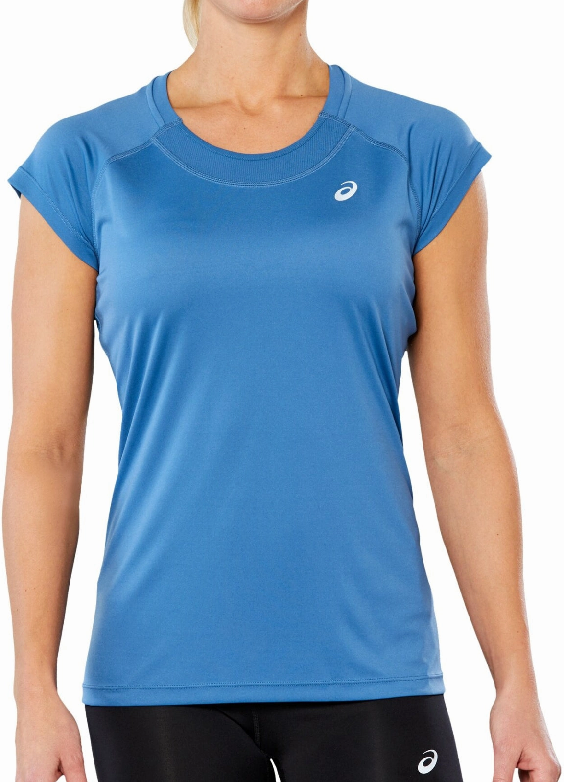 Gym workout Easy Layering Asics Cap Short Sleeve Womens Running Top - Blue