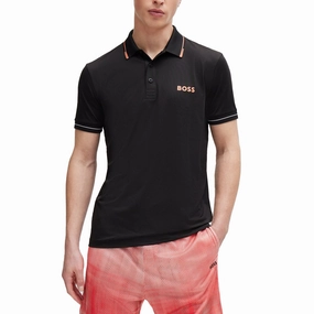BOSS Paul Pro Slim Fit Golf Shirt - Black Bamboo Fiber Blend Weekend Outing