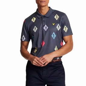 Cotton Blend Moisture control Lyle And Scott Polka Diamond Polo Golf Shirt - Navy