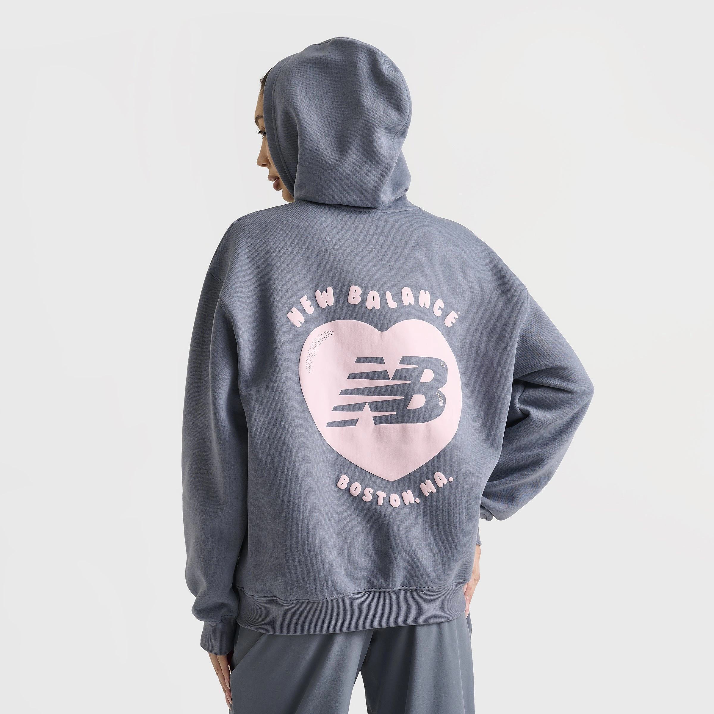 Hooded Comfort Fit Soft Touch Texture New Balance Women's Bubble Heart Hoodie / Dark Artic