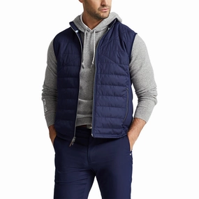 RLX Ralph Lauren Cool Wool Full Zip Golf Vest - Refined Navy Elastic Hem Adjustment