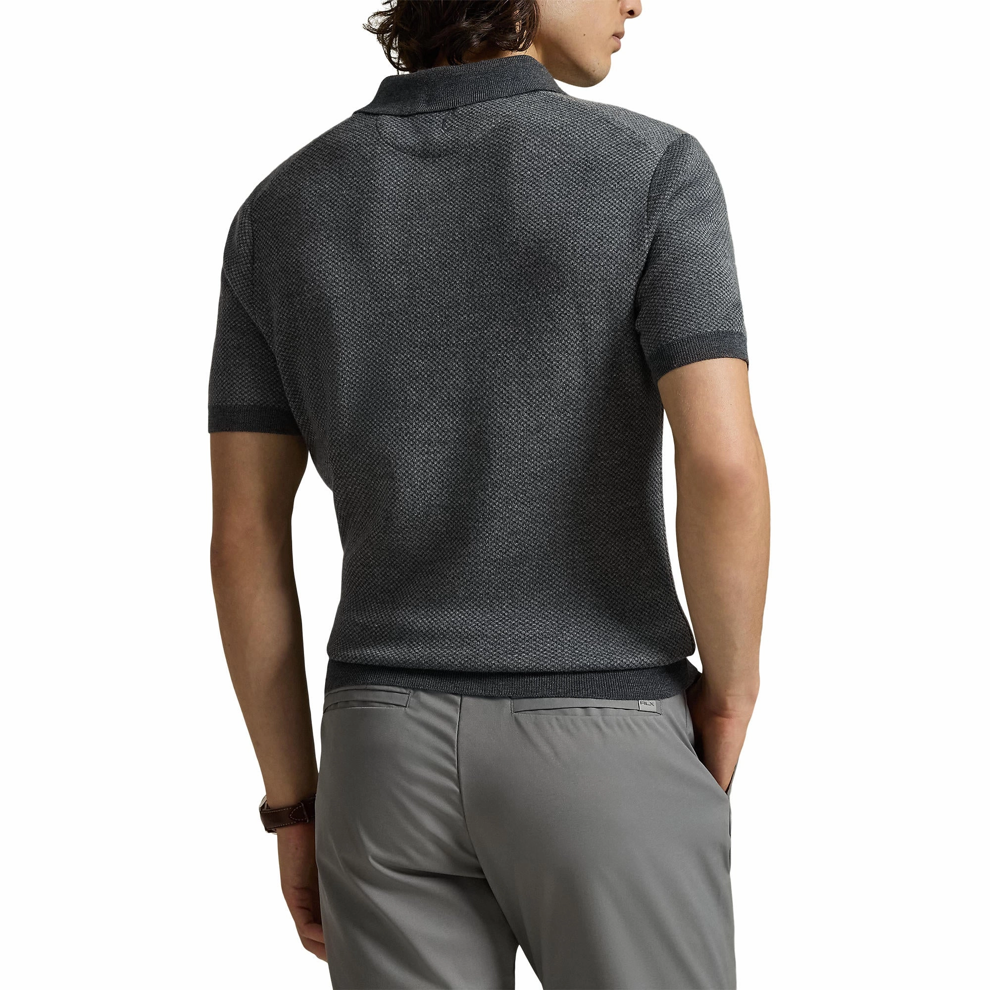 RLX Ralph Lauren Cotton Coolmax Knitted Golf Polo Shirt - Grey Combo Performance Wear