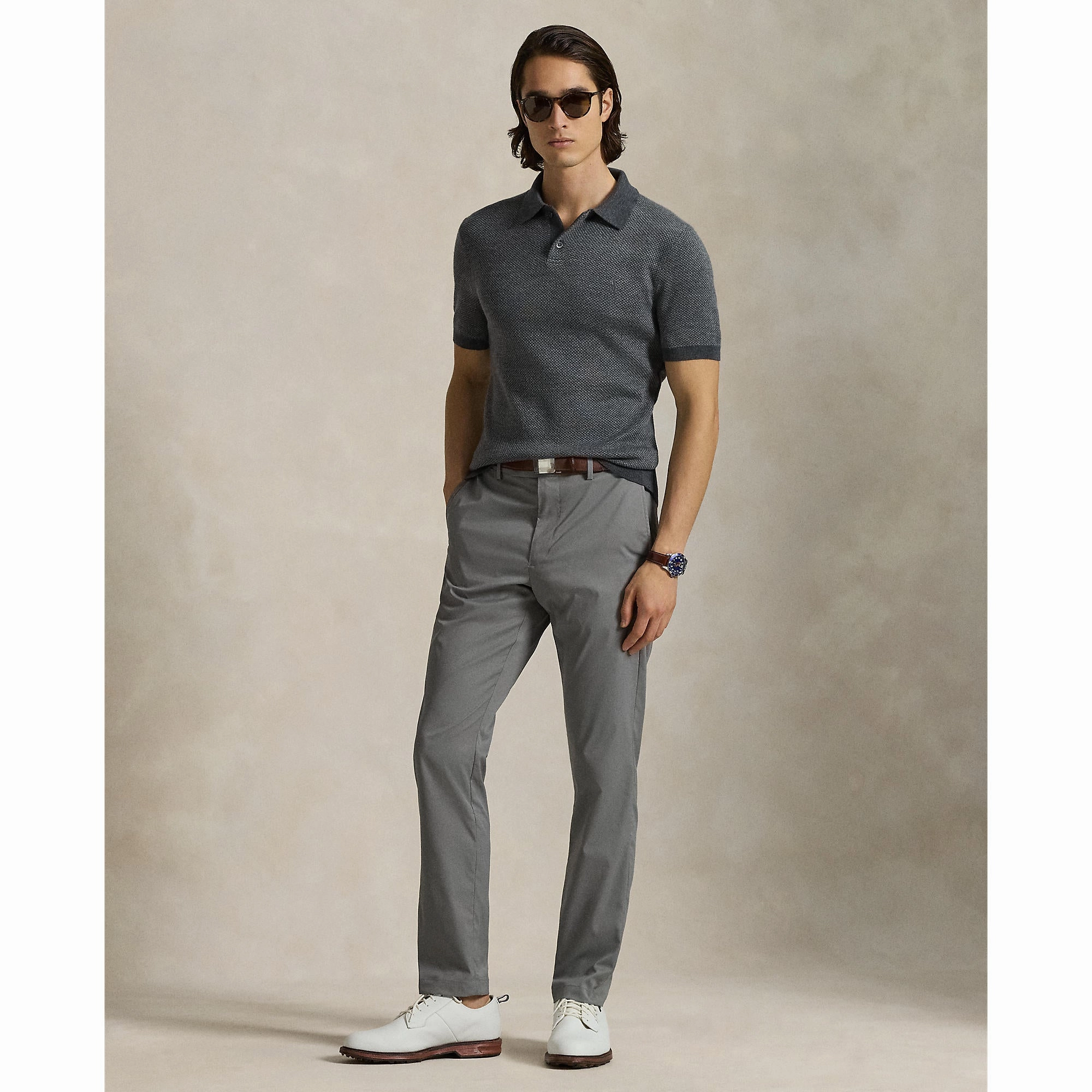 RLX Ralph Lauren Cotton Coolmax Knitted Golf Polo Shirt - Grey Combo Athletic Comfort
