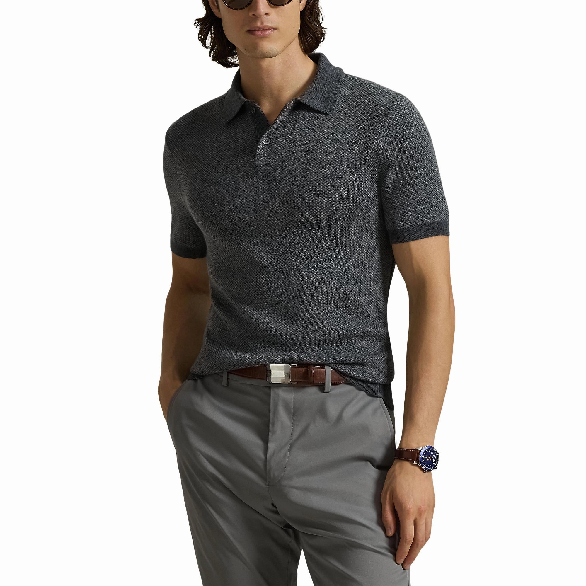 RLX Ralph Lauren Cotton Coolmax Knitted Golf Polo Shirt - Grey Combo WrinkleResistant Finish Classic Collar