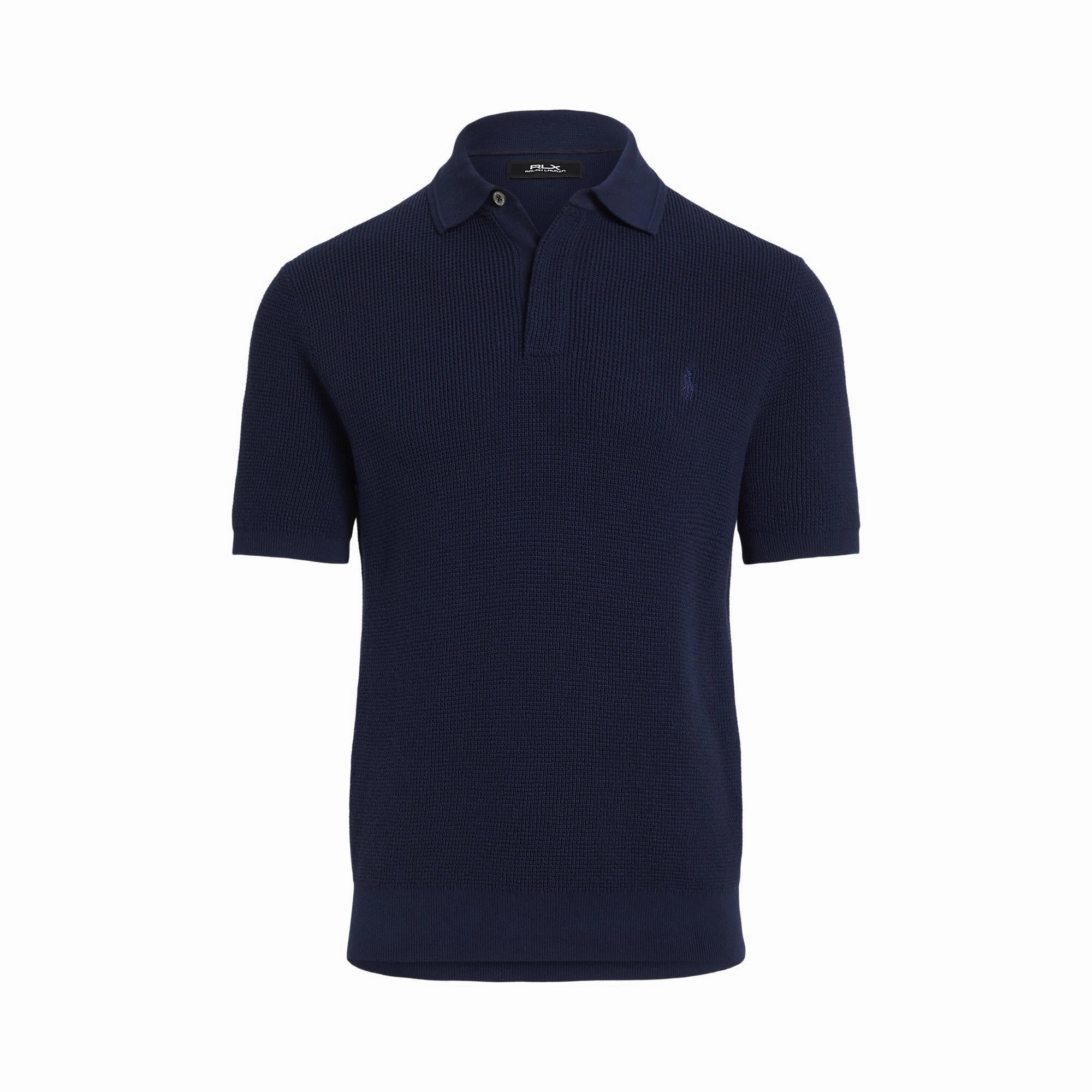 Summer Staple Herringbone Texture RLX Ralph Lauren Cotton Coolmax Knitted Golf Polo Shirt - Refined Navy