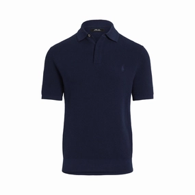 Barrel Cuff Design RLX Ralph Lauren Cotton Coolmax Knitted Golf Polo Shirt - Refined Navy