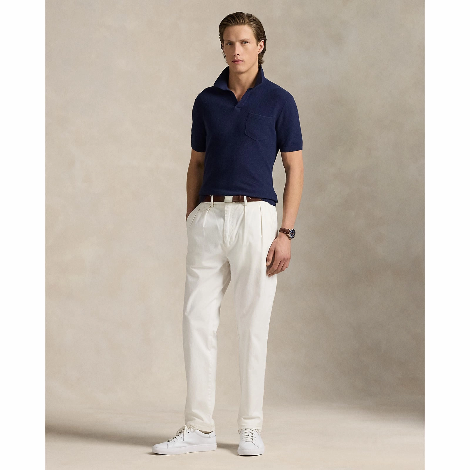 Breathable Stretch Flexible Ribbed Collar RLX Ralph Lauren Cotton Coolmax Knitted Golf Polo Shirt - Refined Navy