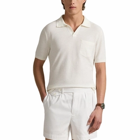 RLX Ralph Lauren Cotton Coolmax Knitted Golf Polo Shirt - White Splash Flexible Ribbed Collar Soft Jersey Fabric