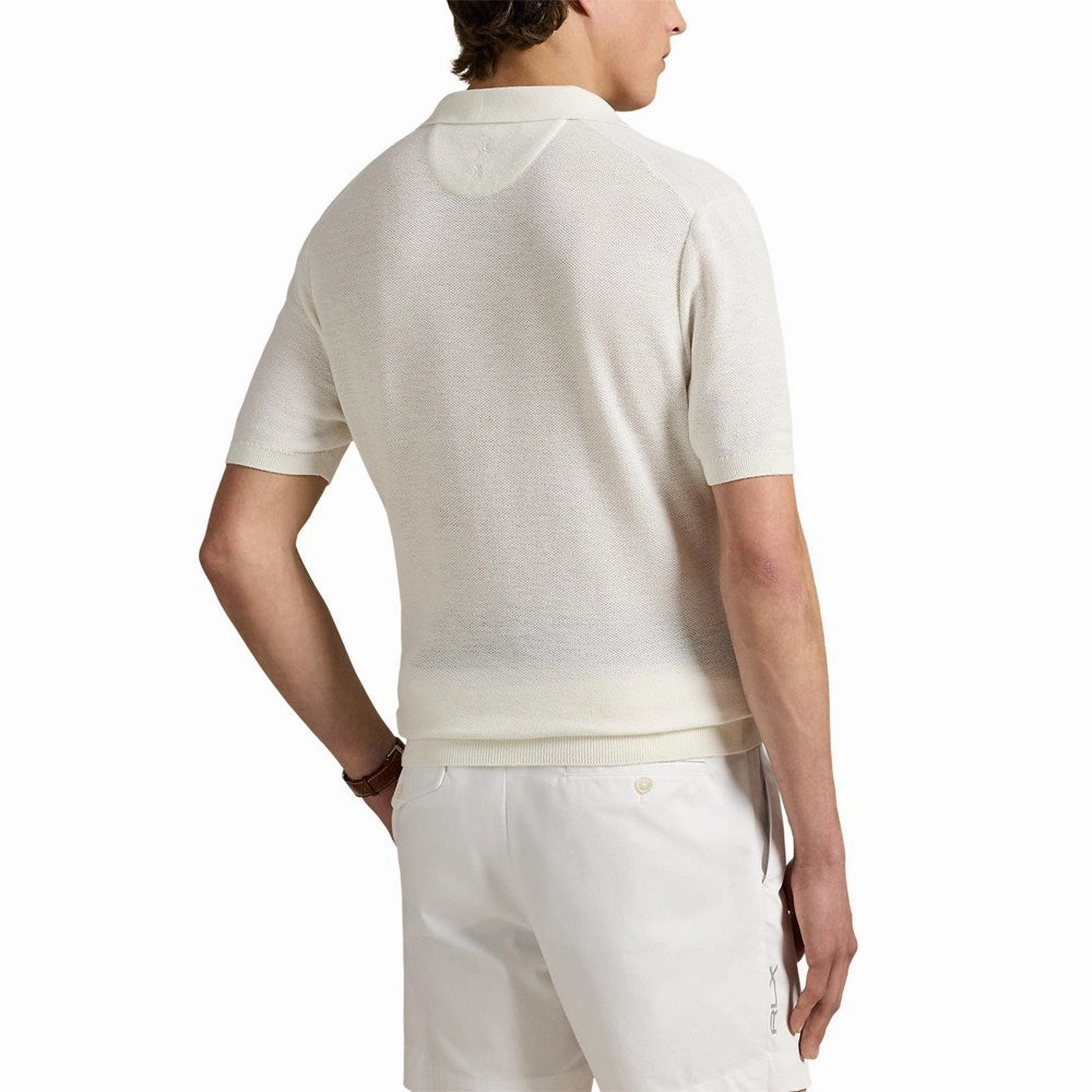 RLX Ralph Lauren Cotton Coolmax Knitted Golf Polo Shirt - White Splash Unstructured Hem Youthful Appeal
