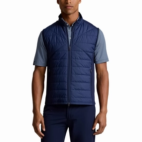 RLX Ralph Lauren Hybrid Cool Wool Full Zip Golf Vest - Refined Navy Water Repellent Finish