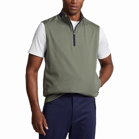 RLX Ralph Lauren Lux Perf Jersey 1/4 Zip Golf Vest - Fossil Green Non Irritating Seam Finish