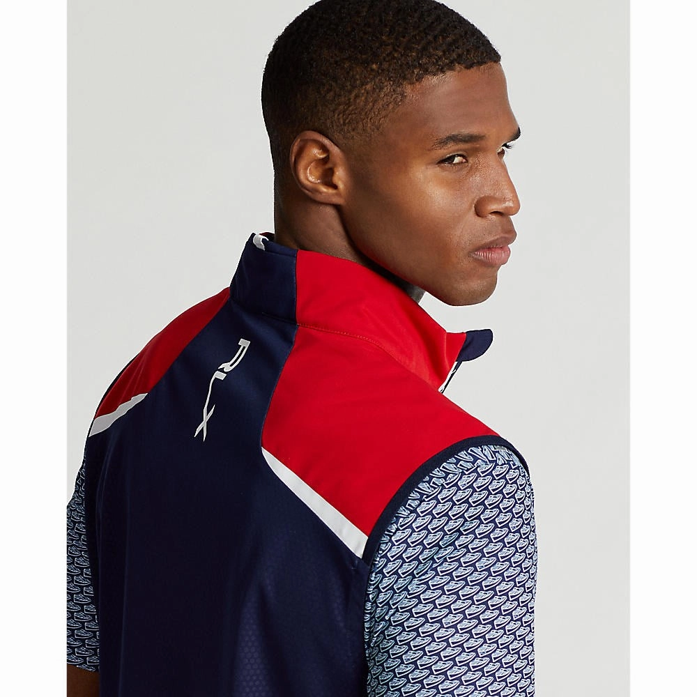 RLX Ralph Lauren Packable Water-Repellent Vest- French Navy/Red Moisture wicking Flexible Back Panel