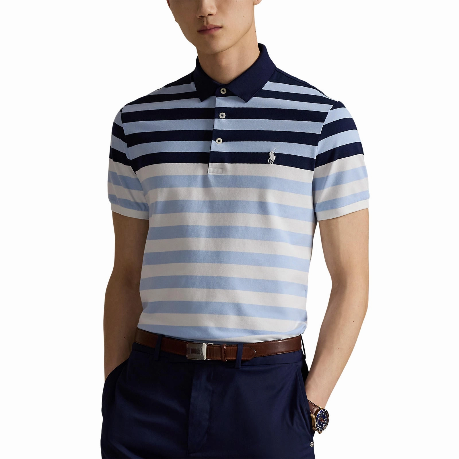 RLX Ralph Lauren Performance Pique Golf Polo Shirt - Office Blue Multi Spring Collection