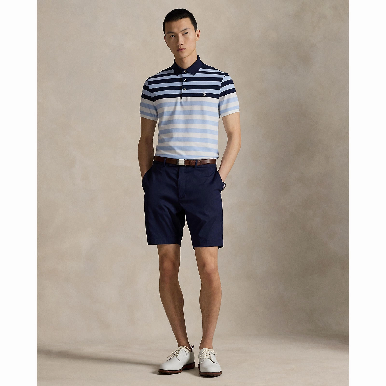 RLX Ralph Lauren Performance Pique Golf Polo Shirt - Office Blue Multi Comfort Fit Subtle ToneOnTone Stitching