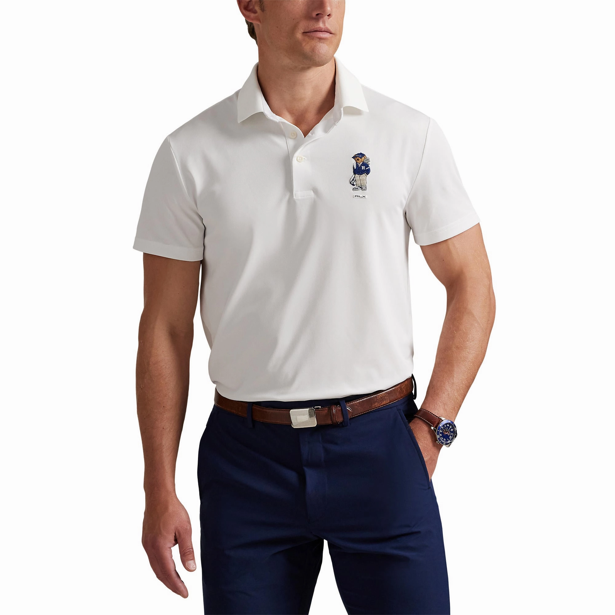 Classic Collar RLX Ralph Lauren Polo Bear Airtech Pique Golf Polo Shirt - Ceramic White
