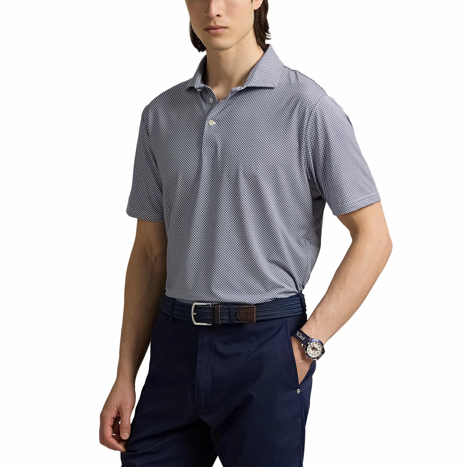 RLX Ralph Lauren Printed Lightweight Airflow Golf Polo Shirt - 3D Diamond Garden Pink Golf Outfit Performance Wear