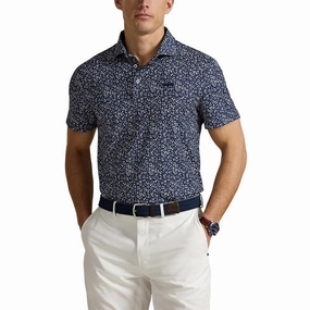 RLX Ralph Lauren Printed Lightweight Airflow Golf Polo Shirt - Micro Toss Floral Refined Navy Stylish Neckline Classic Neckline