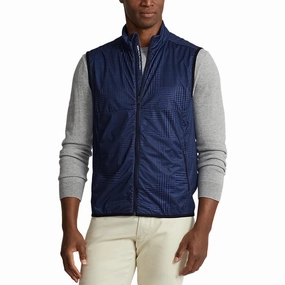 RLX Ralph Lauren Stratus Plaid Full Zip Vest - French Navy Glen Plaid Solid Opacity