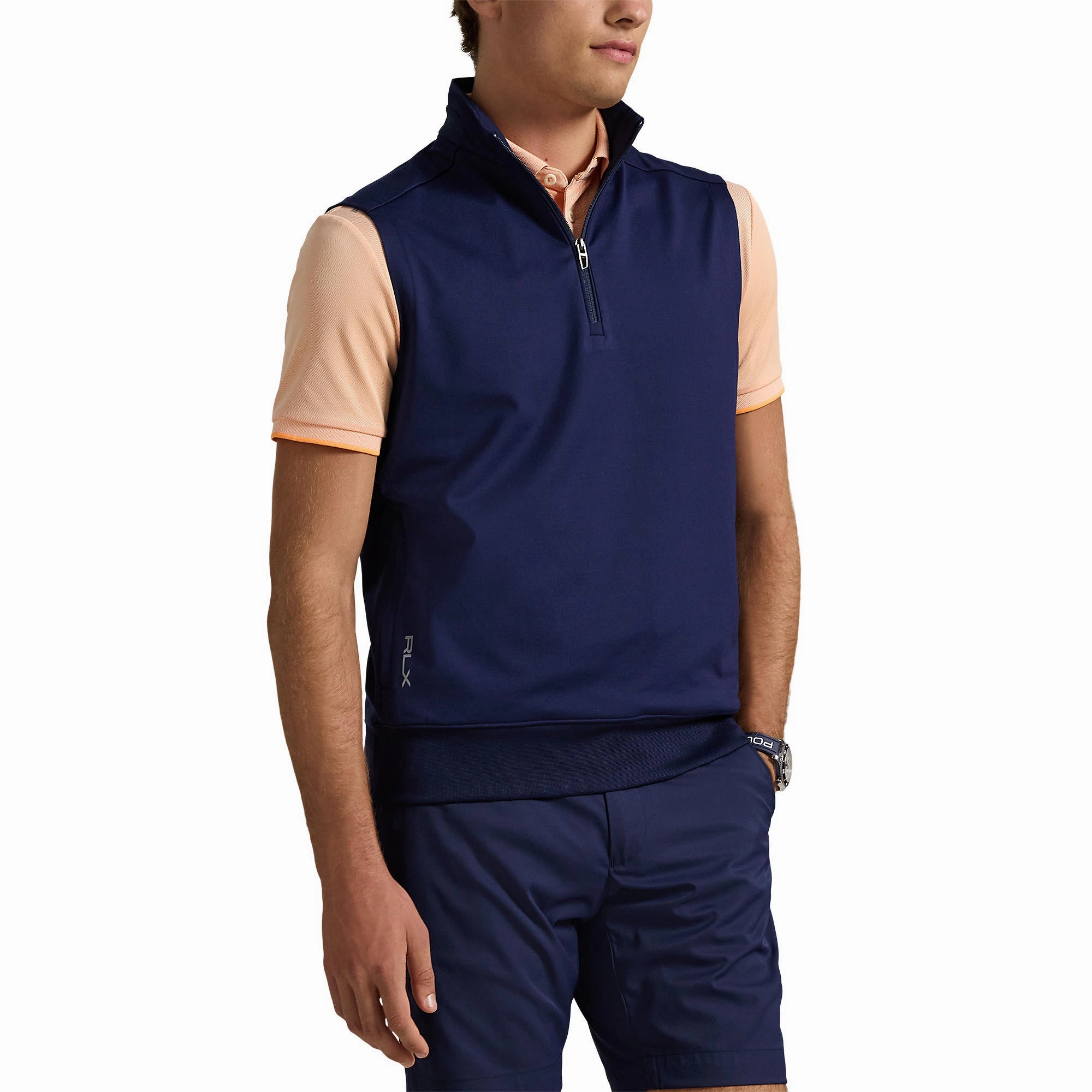 Period Style Statement RLX Ralph Lauren Stretch Jersey Quarter Zip Golf Vest - Refined Navy