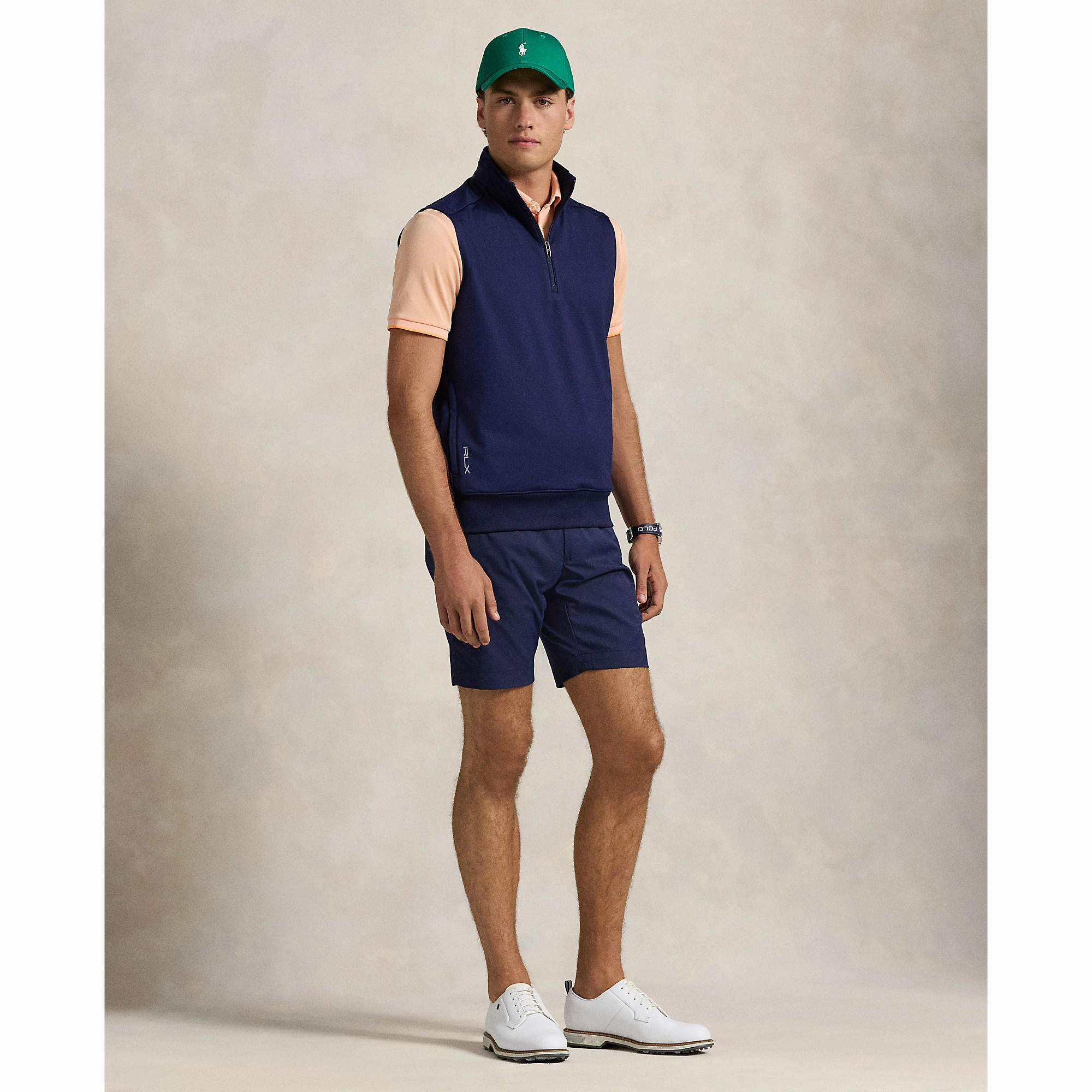 RLX Ralph Lauren Stretch Jersey Quarter Zip Golf Vest - Refined Navy Evening Look Recycled Material Composition