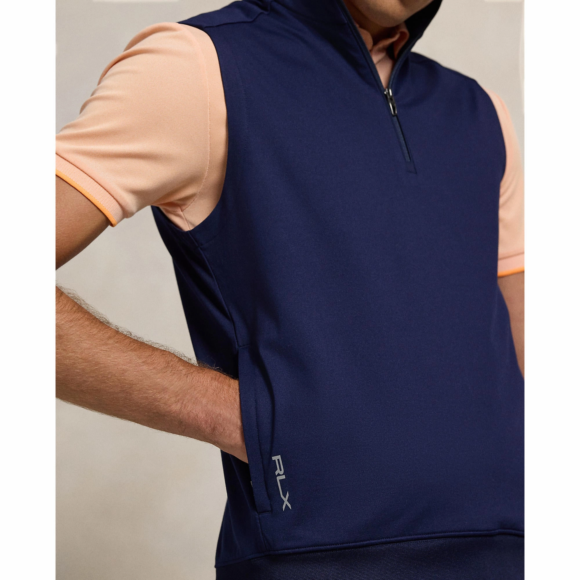 RLX Ralph Lauren Stretch Jersey Quarter Zip Golf Vest - Refined Navy circular Polyester
