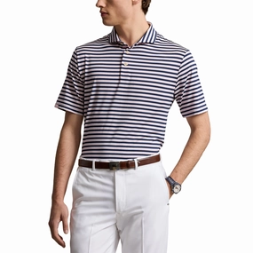 Breathable Material RLX Ralph Lauren Stripe Lightweight Airflow Golf Polo Shirt - Bath Pink Multi