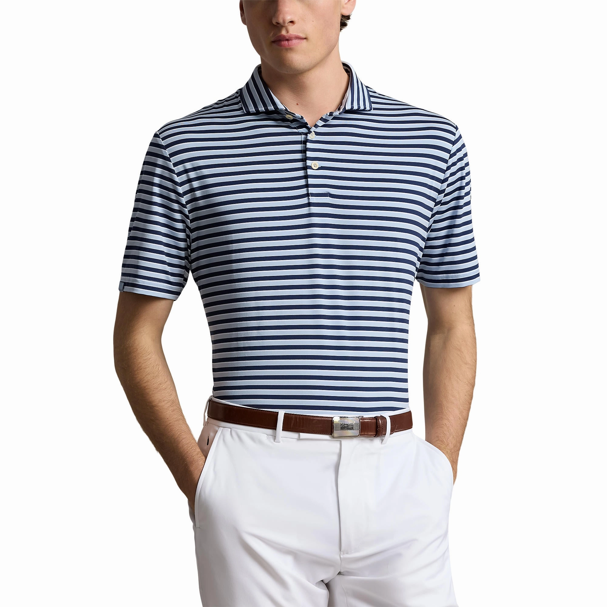 Hygroscopic Threads RLX Ralph Lauren Stripe Lightweight Airflow Golf Polo Shirt - Estate Blue Multi