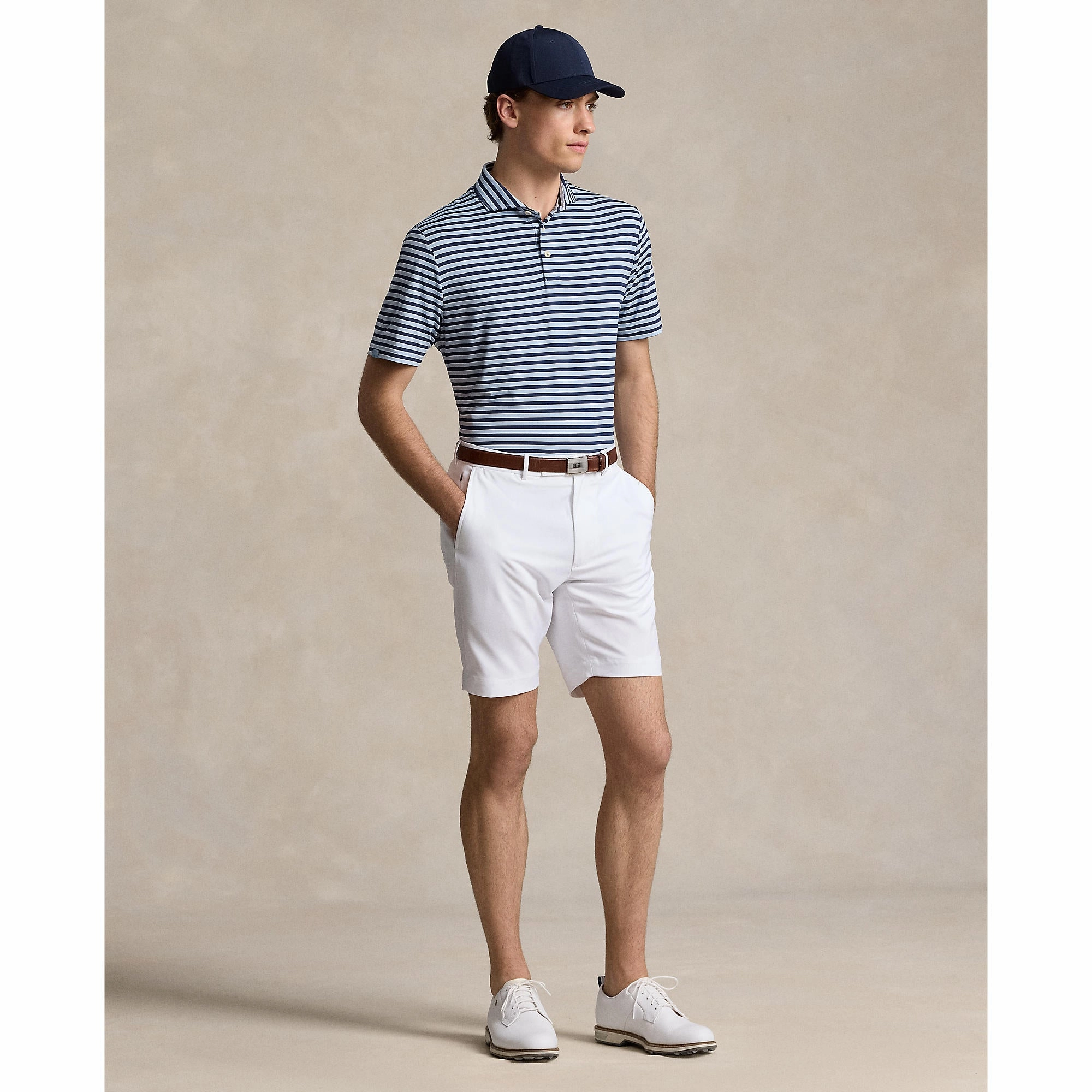 RLX Ralph Lauren Stripe Lightweight Airflow Golf Polo Shirt - Estate Blue Multi Work Appropriate